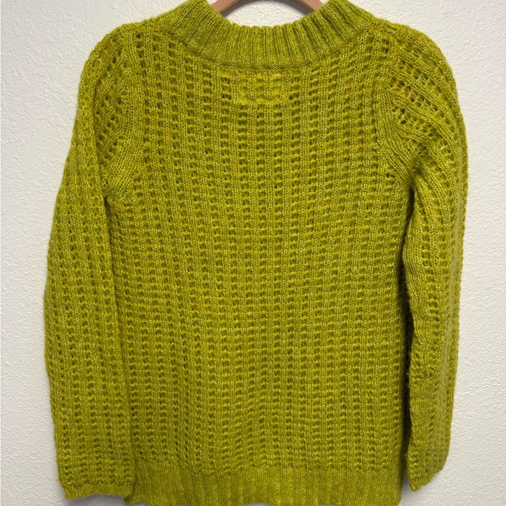 Field Flower Wool Blend Chartreuse Open Knit Sweater Anthro Style small - Picture 7 of 12